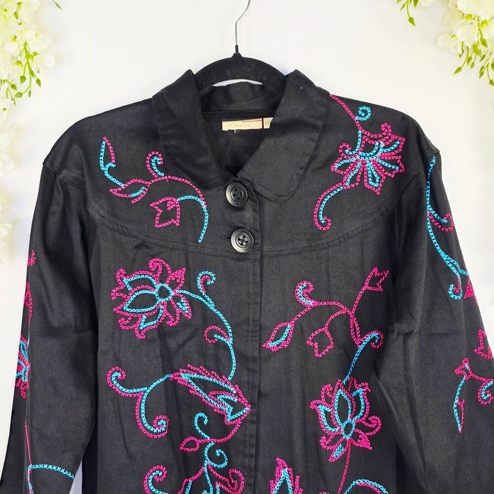 Choices Jacket Large Black Pink Floral Embroidered Rodeo Boho Cowgirl Western - Picture 4 of 15
